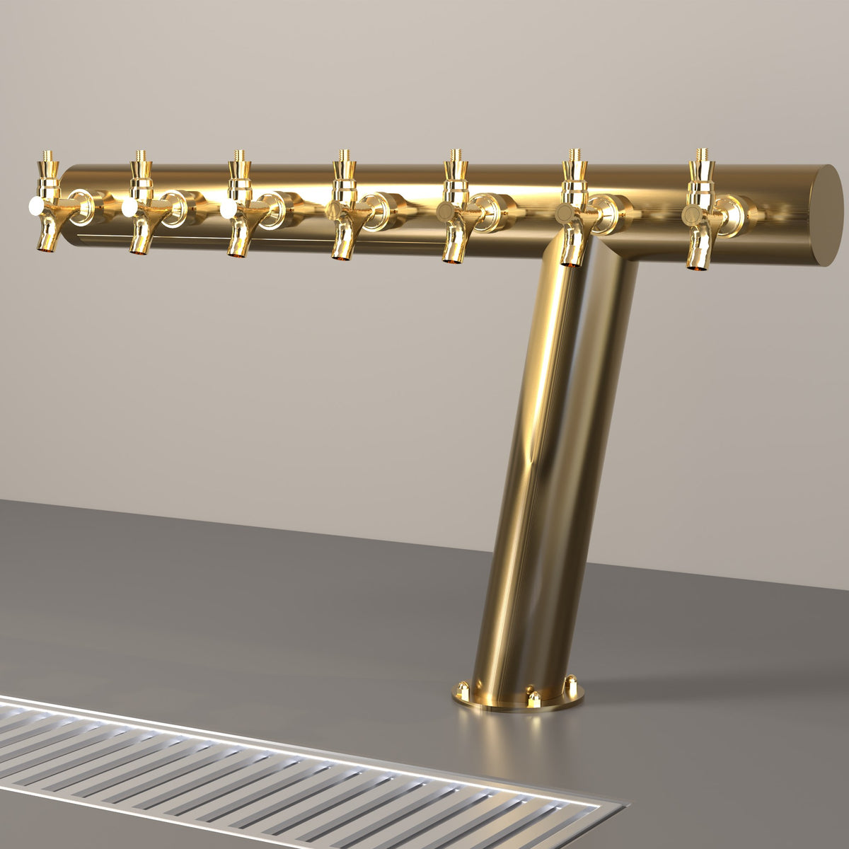 Azimut Tee 3in beer tower, gold, on a bar
