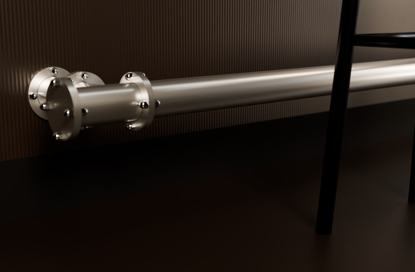 Custom brushed stainless bar foot rail by Fût Mauricie