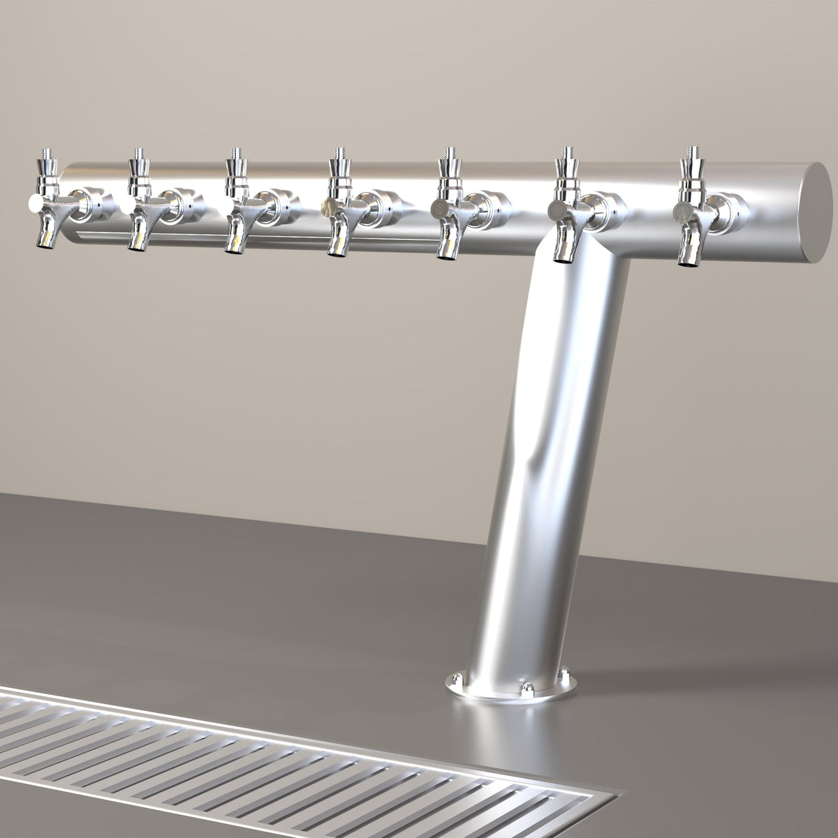 Azimut Tee 3in beer tower, brushed stainless, on a bar