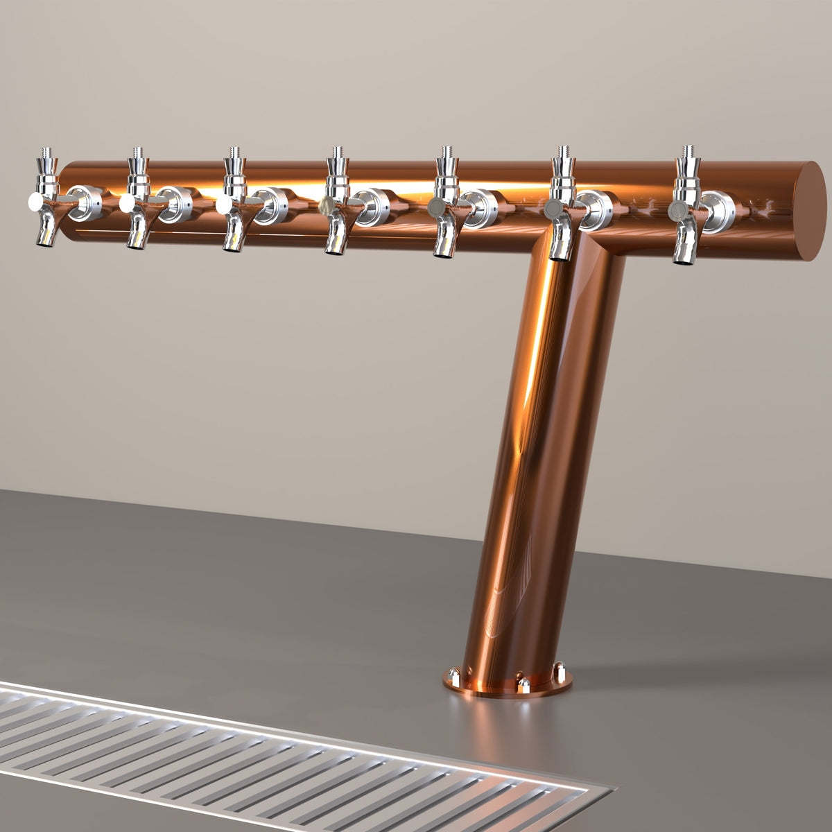Azimut Tee 3in beer tower, candy copper, on a bar