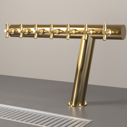 Azimut Tee 3in beer tower, gold, on a bar
