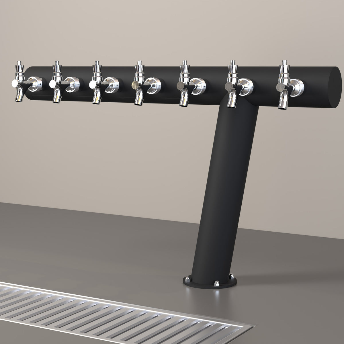 Azimut Tee 3in beer tower, matte black, on a bar