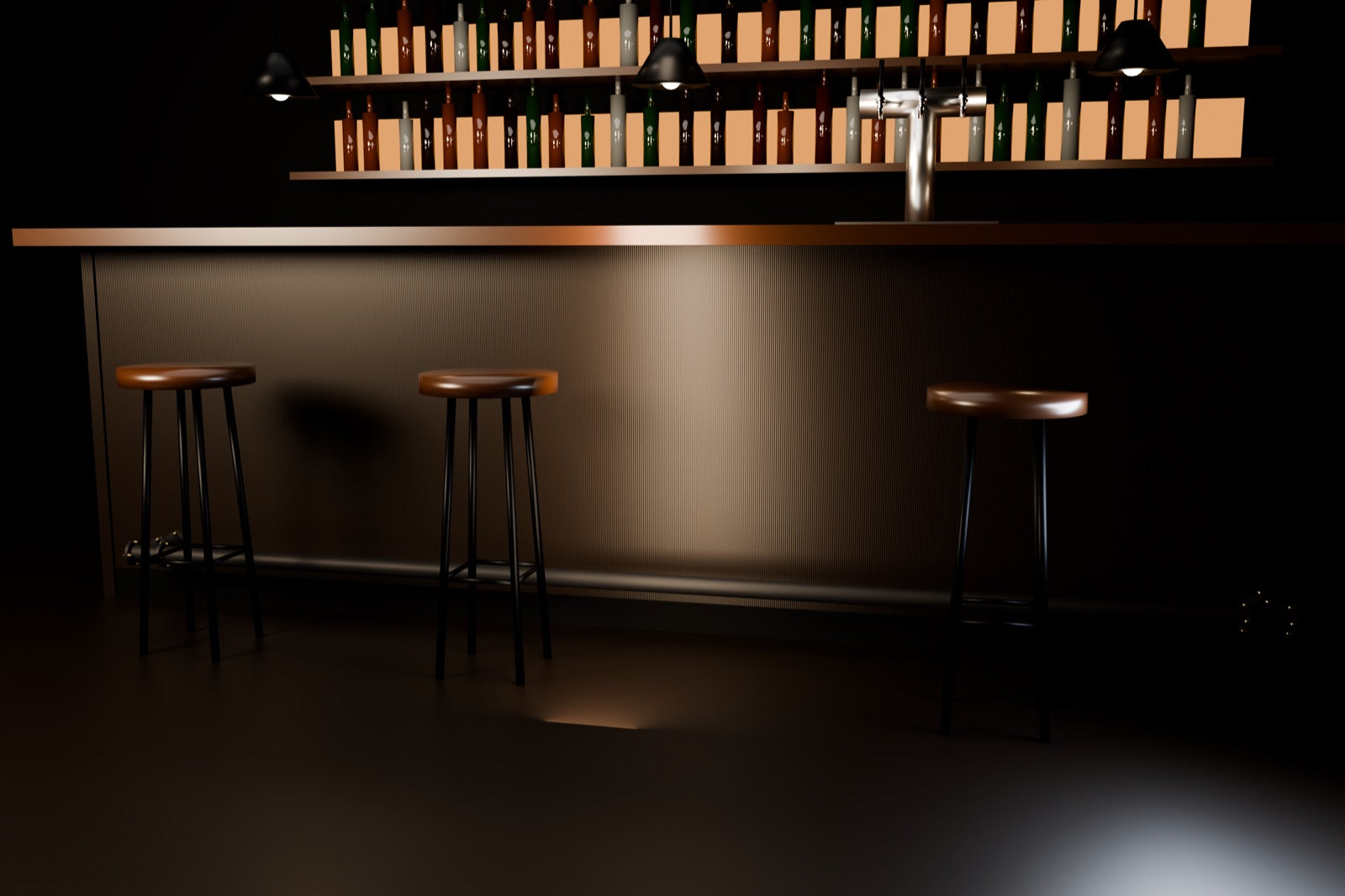 Custom foot rail — bar mount, matte black with gold acorns